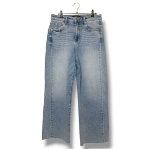 Social Threads x Risen Jeans Women's 9/29 High Rise Wide Leg Raw Hem Light Wash